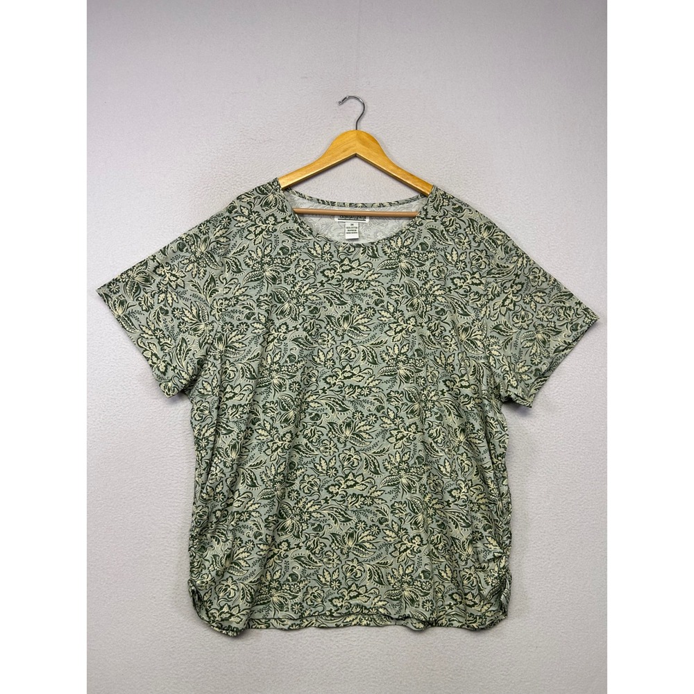 Cottagecore Grandma Shenanigans Woman 3X Green Floral Ruched Short Sleeve Tee